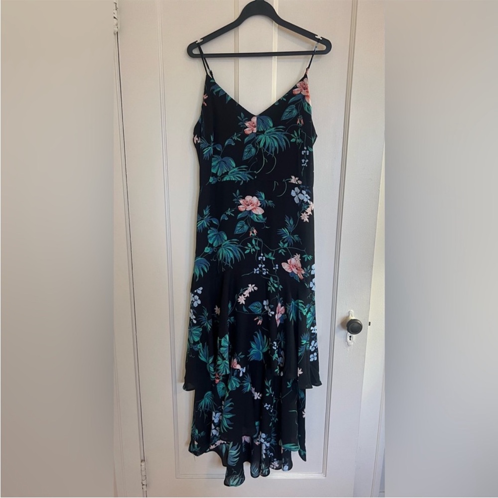 Banana Republic Black Maxi Dress with Pink & Teal Floral Print